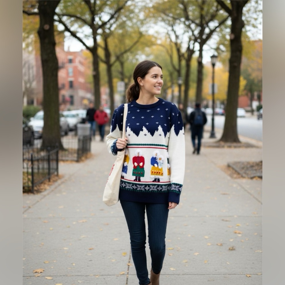 Vintage Jennifer Moore hand knit novelty rare winter arctic Eskimo sweater.